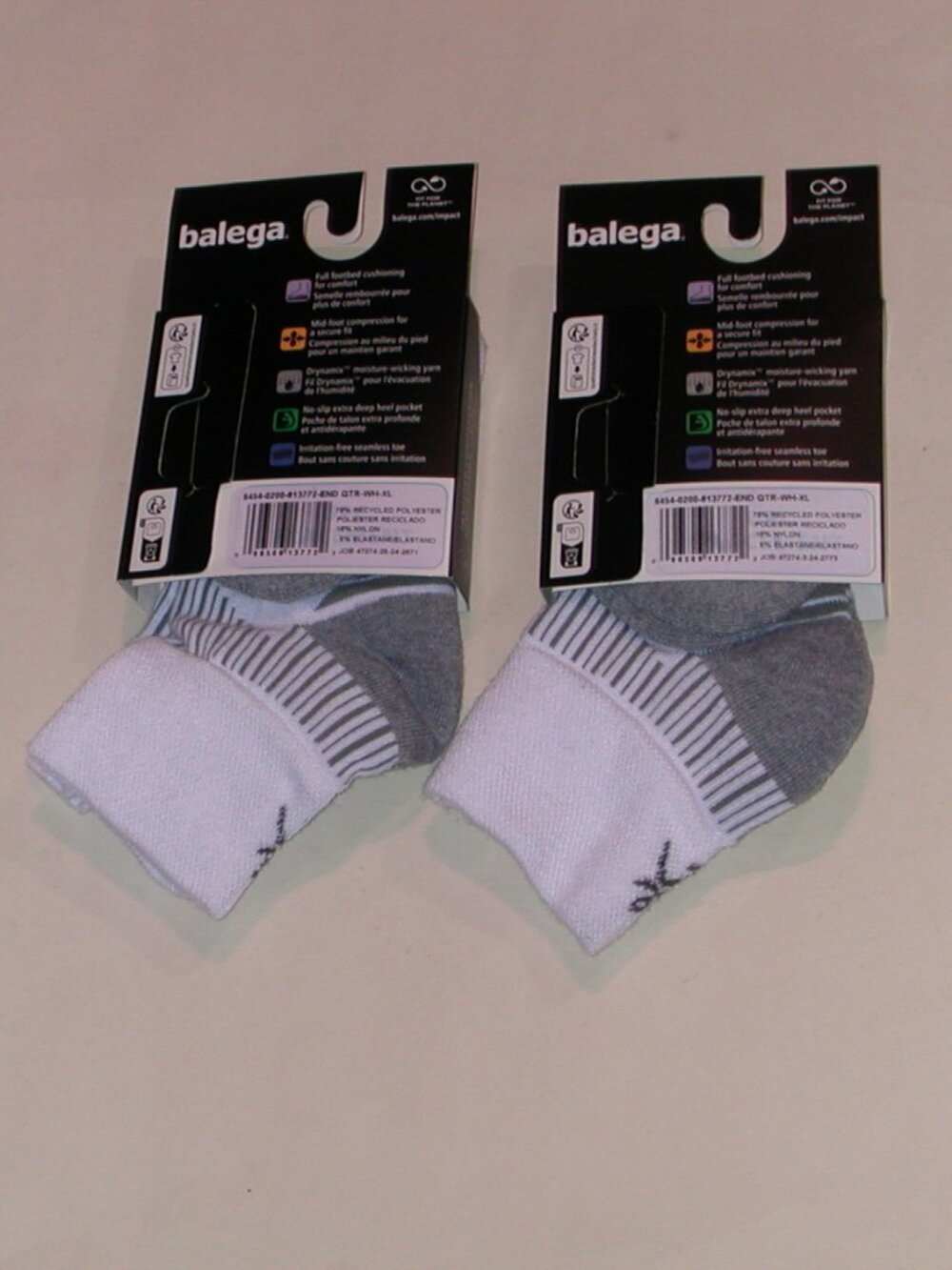 2 Pairs - Balega Enduro Medium Cushion Quarter Socks Men's Size XL White NWT - Picture 4 of 8